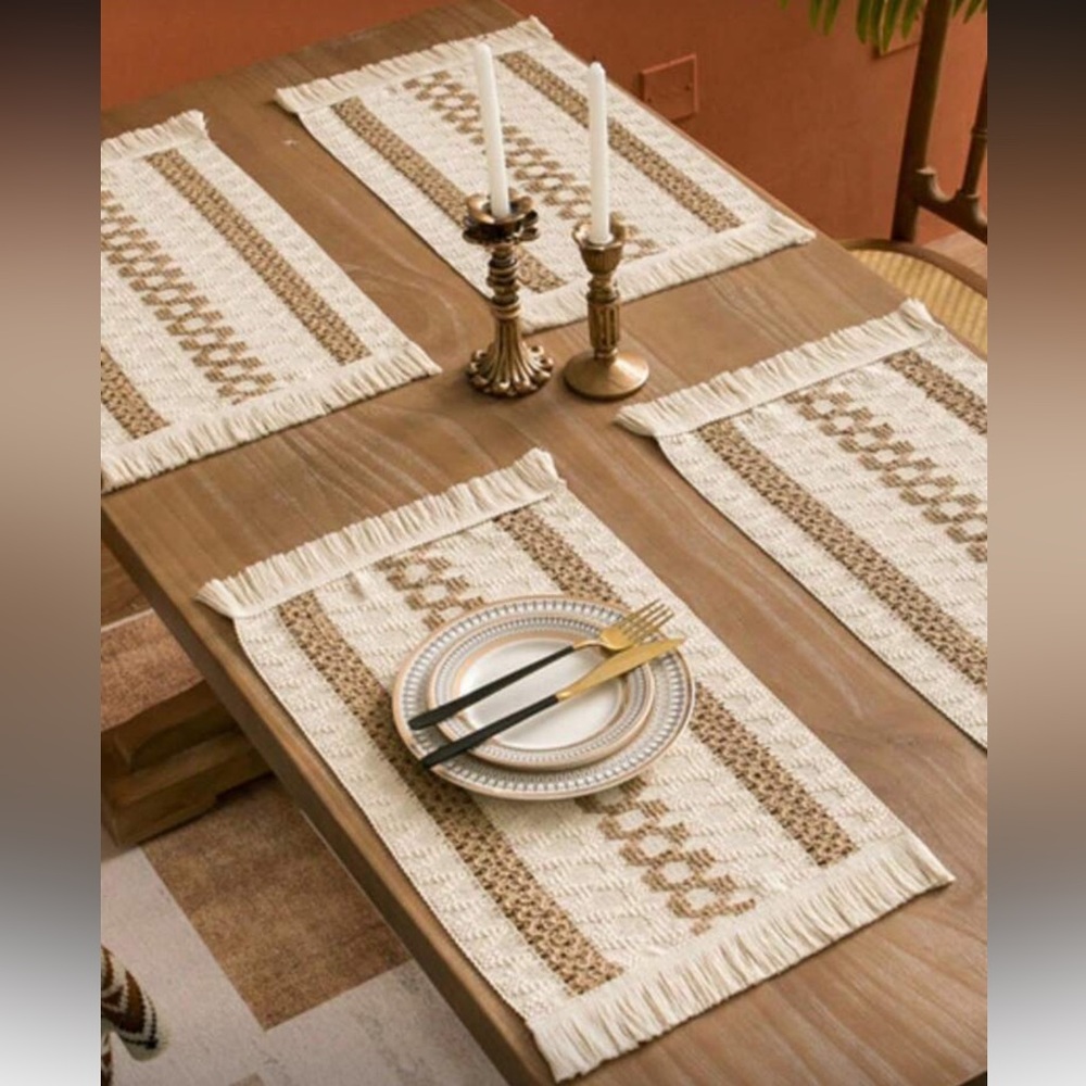 🌾 Set of 8 Boho Farmhouse Placemats – 12”x 20” – Fringe Woven Table Mats - Picture 4 of 6